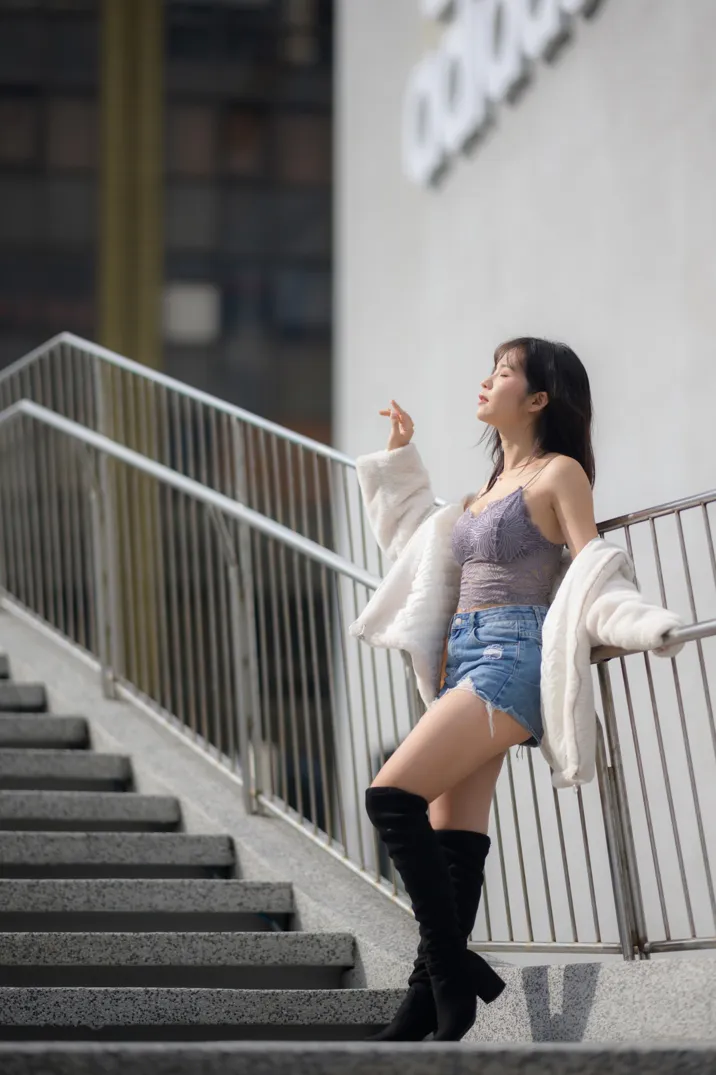 [爱美足] NO.215 YoYo 牛仔短裤长靴 街拍#[105P]-1